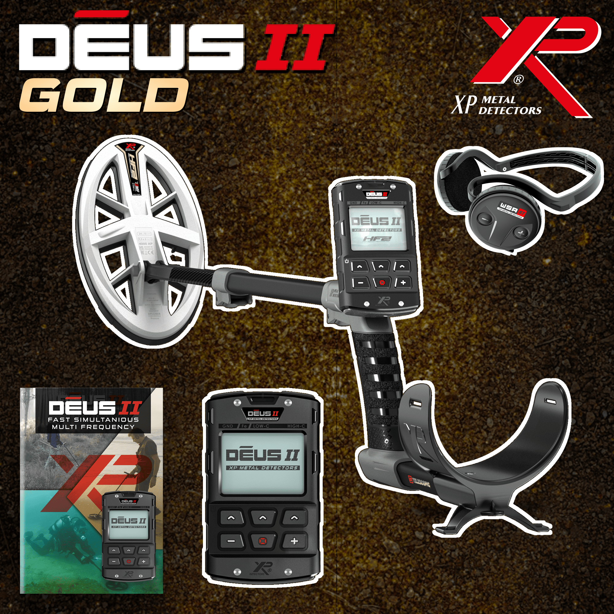 XP DEUS II Gold Metal Detector with Elliptical FMF Coil, Remote & WSA II XL Headphones