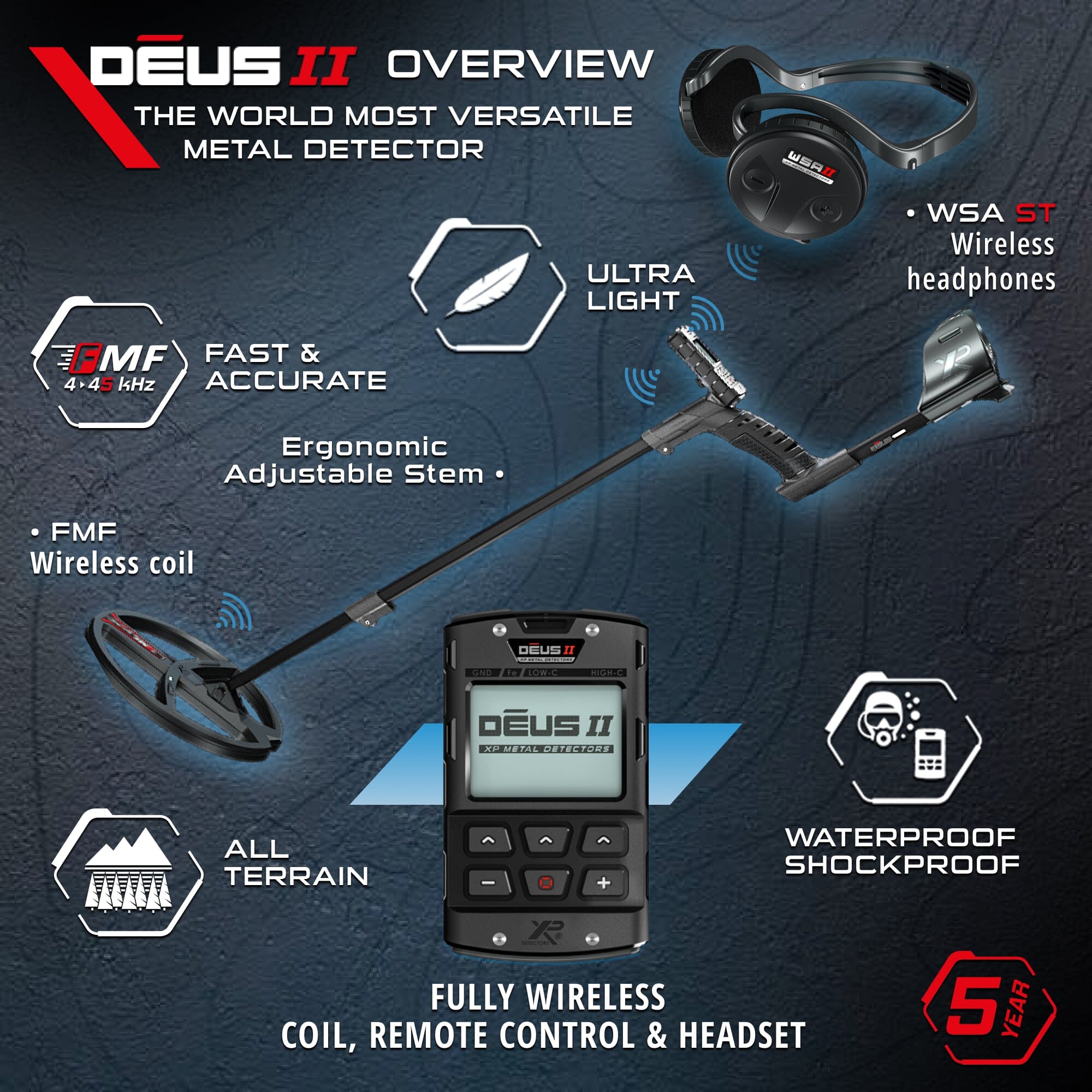 XP DEUS II Metal Detector with 11 inch FMF Coil, Remote & WS6 ST Headphones