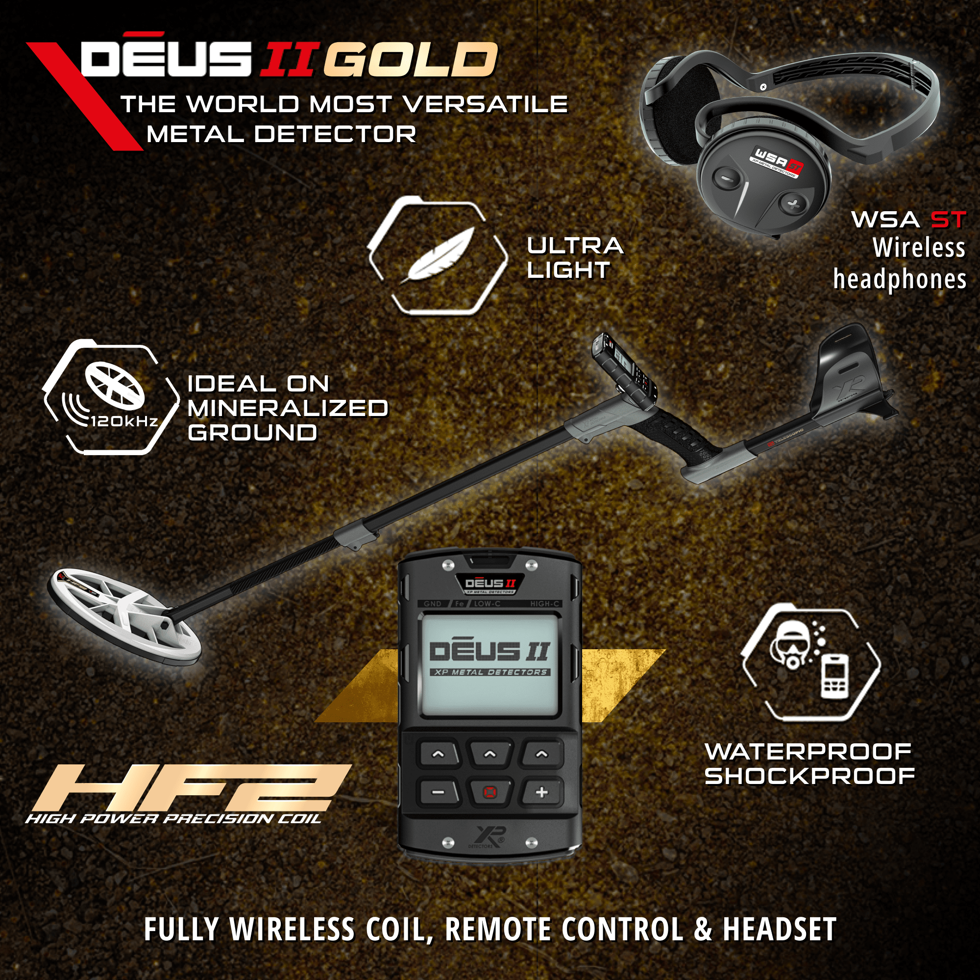 XP DEUS II Gold Metal Detector with Elliptical FMF Coil, Remote & WSA II XL Headphones