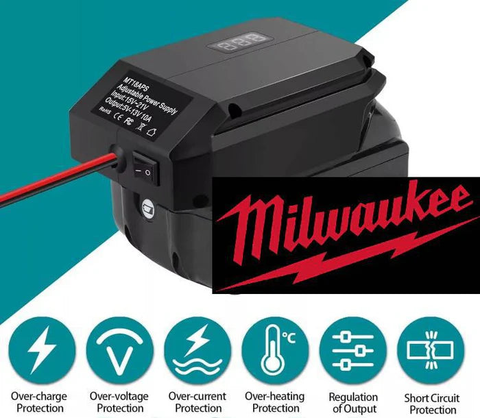20V to 12V Step Down Converter, Adjustable for Dewalt, Milwaukee, Hitachi (Battery NOT included)