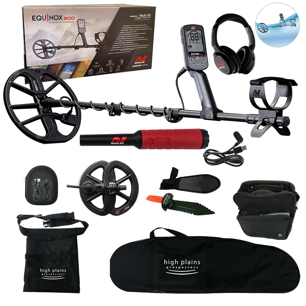 Minelab Equinox 900 Metal Detector Package - Two Coils, Wireless Headphones, Pro-Find 40 Pinpointer, FREE Gear