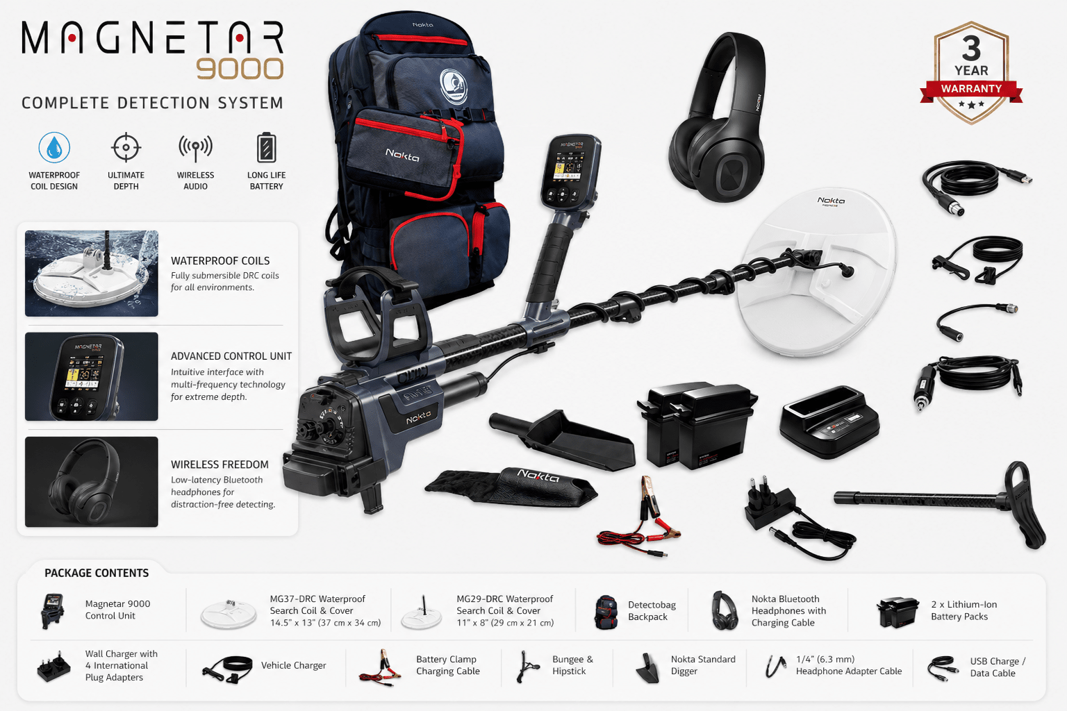 Nokta Magnetar 9000 Pulse Induction Metal Detector - Intro Pack with 2 Coils