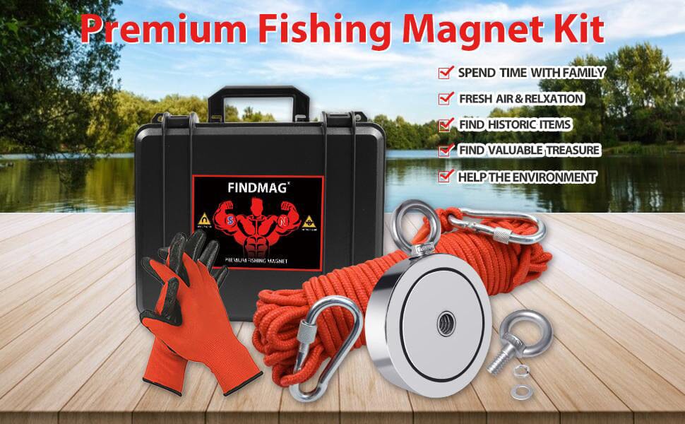 1725 lbs+ Fishing Magnet Kit, Double Sided Retrieval Magnet with Rope, Super Strong Fishing Tool for Retrieving Items in River, Lake, Beach, Lawn, 3.7" Diameter