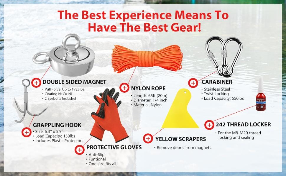 1725 lbs+ Fishing Magnet Kit, Double Sided Retrieval Magnet with Rope, Super Strong Fishing Tool for Retrieving Items in River, Lake, Beach, Lawn, 3.7" Diameter