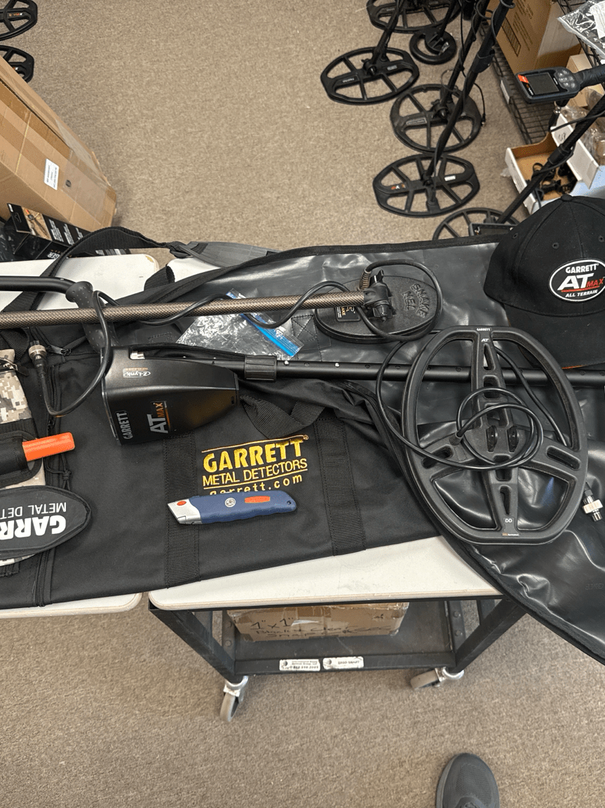 Used once Garrett AT Max Loaded Metal Detector Package with NEL Snake Coil & Z-Lynk Pro-Pointer