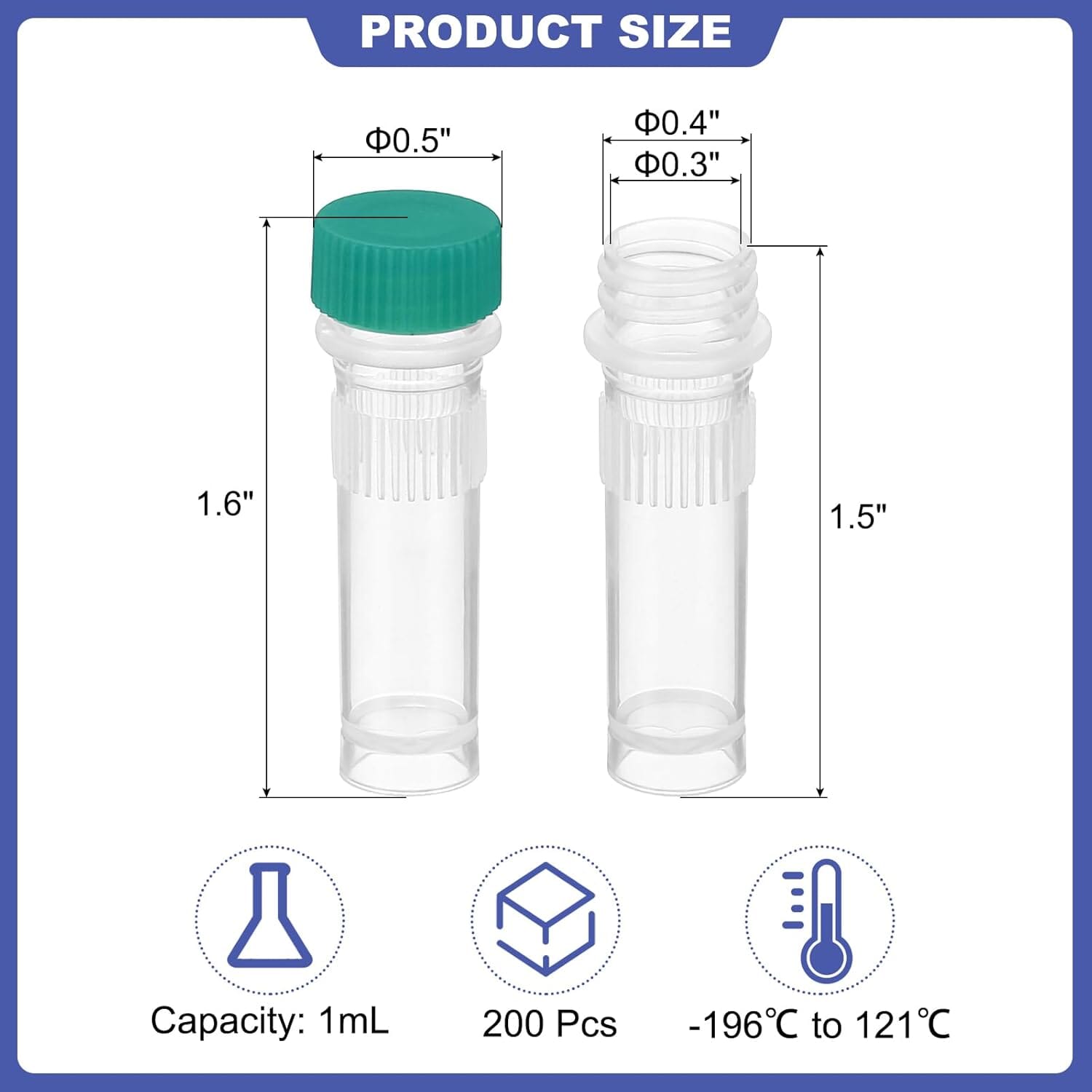 5 pack 1ml Plastic Vial, Self Standing  Vial Screw Top for Gold, Small Gems, Specimens