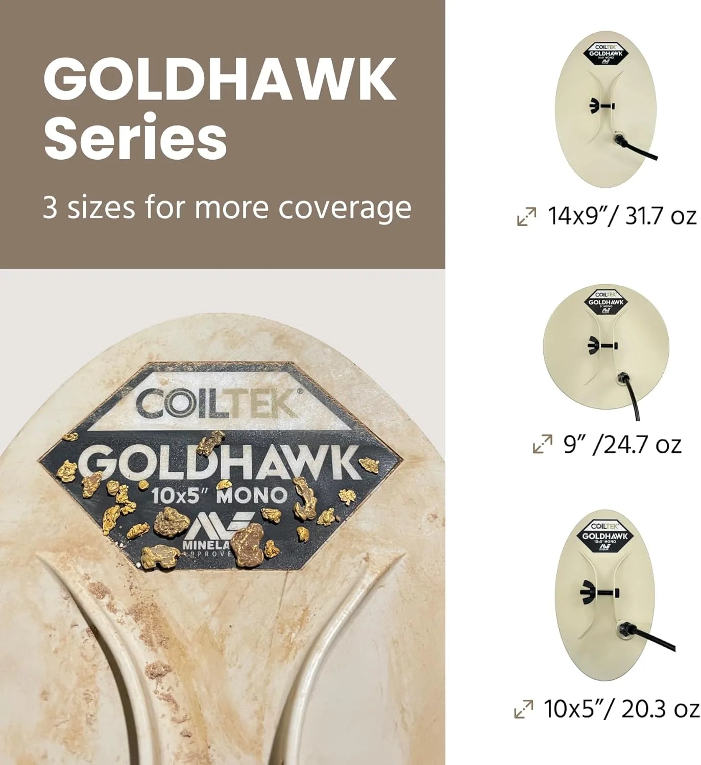 Coiltek Goldhawk 14″ x 9″ MONO Search Coil for Minelab GPX 6000