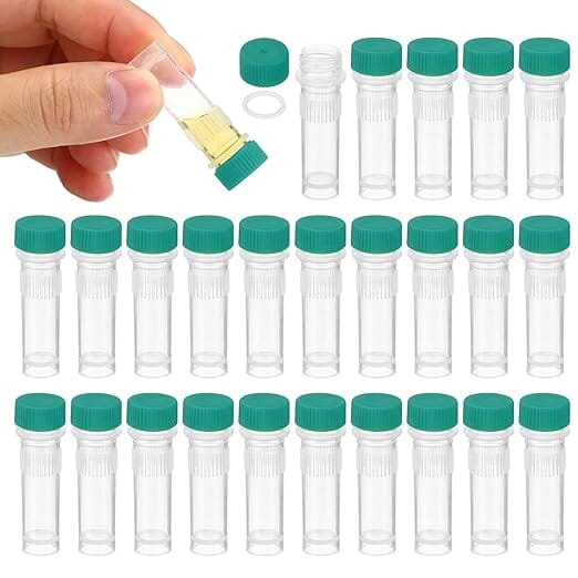5 pack 1ml Plastic Vial, Self Standing  Vial Screw Top for Gold, Small Gems, Specimens