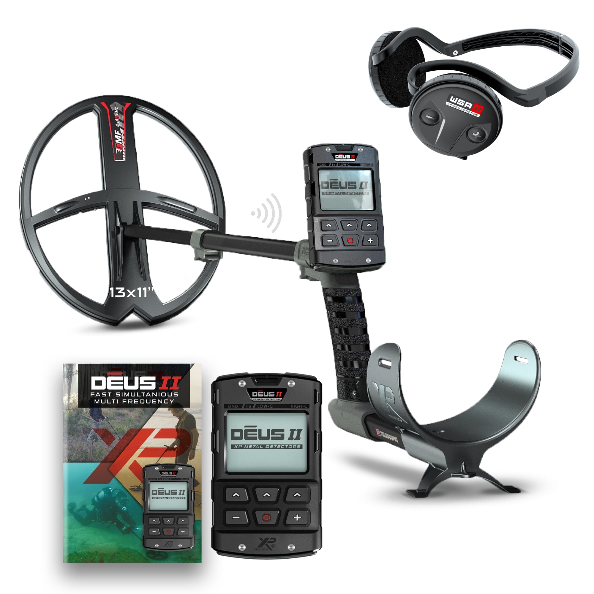 XP DEUS II Metal Detector with 13 x 11 inch FMF Coil, Remote & WS6 ST Headphones