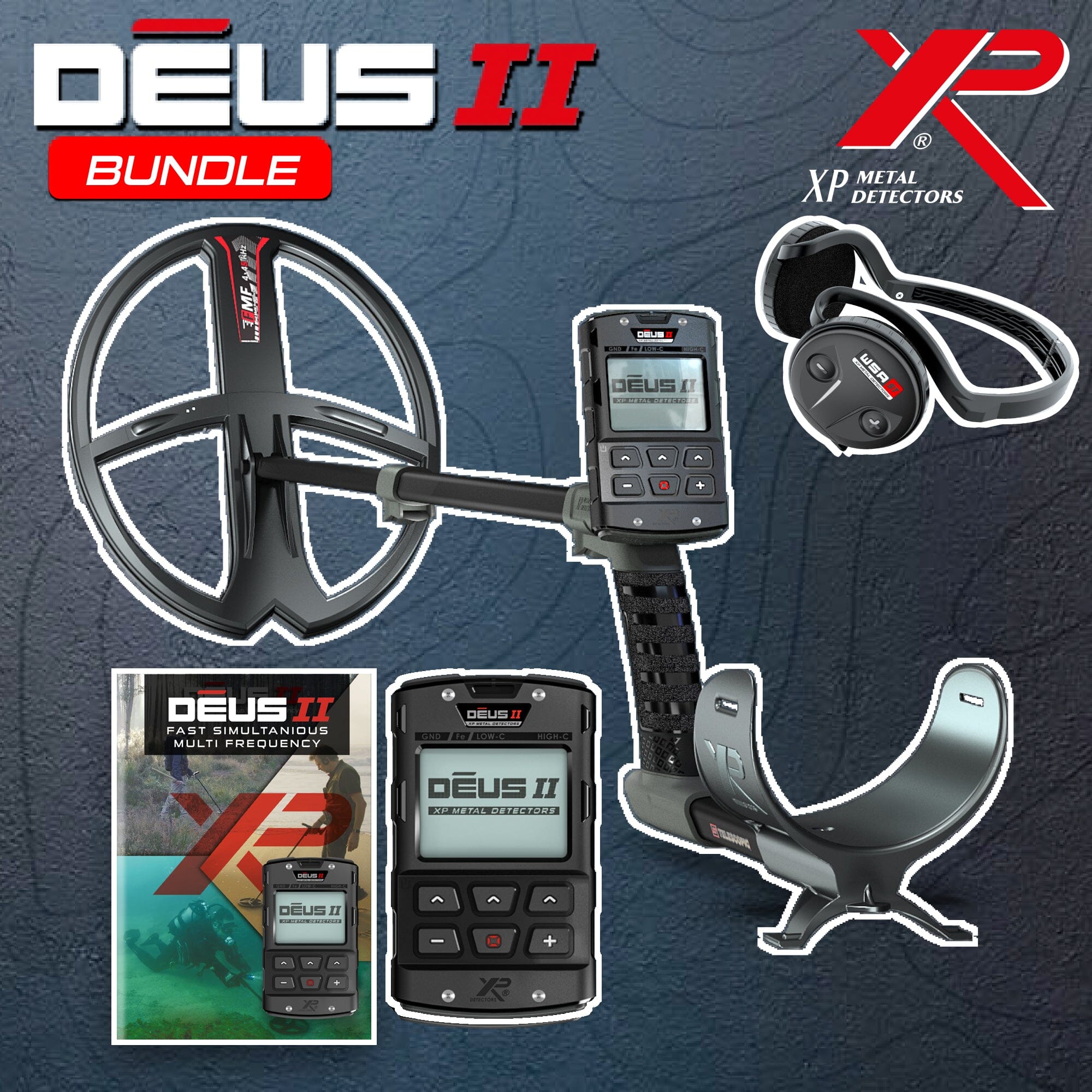 XP DEUS II Metal Detector with 13 x 11 inch FMF Coil, Remote & WS6 ST Headphones