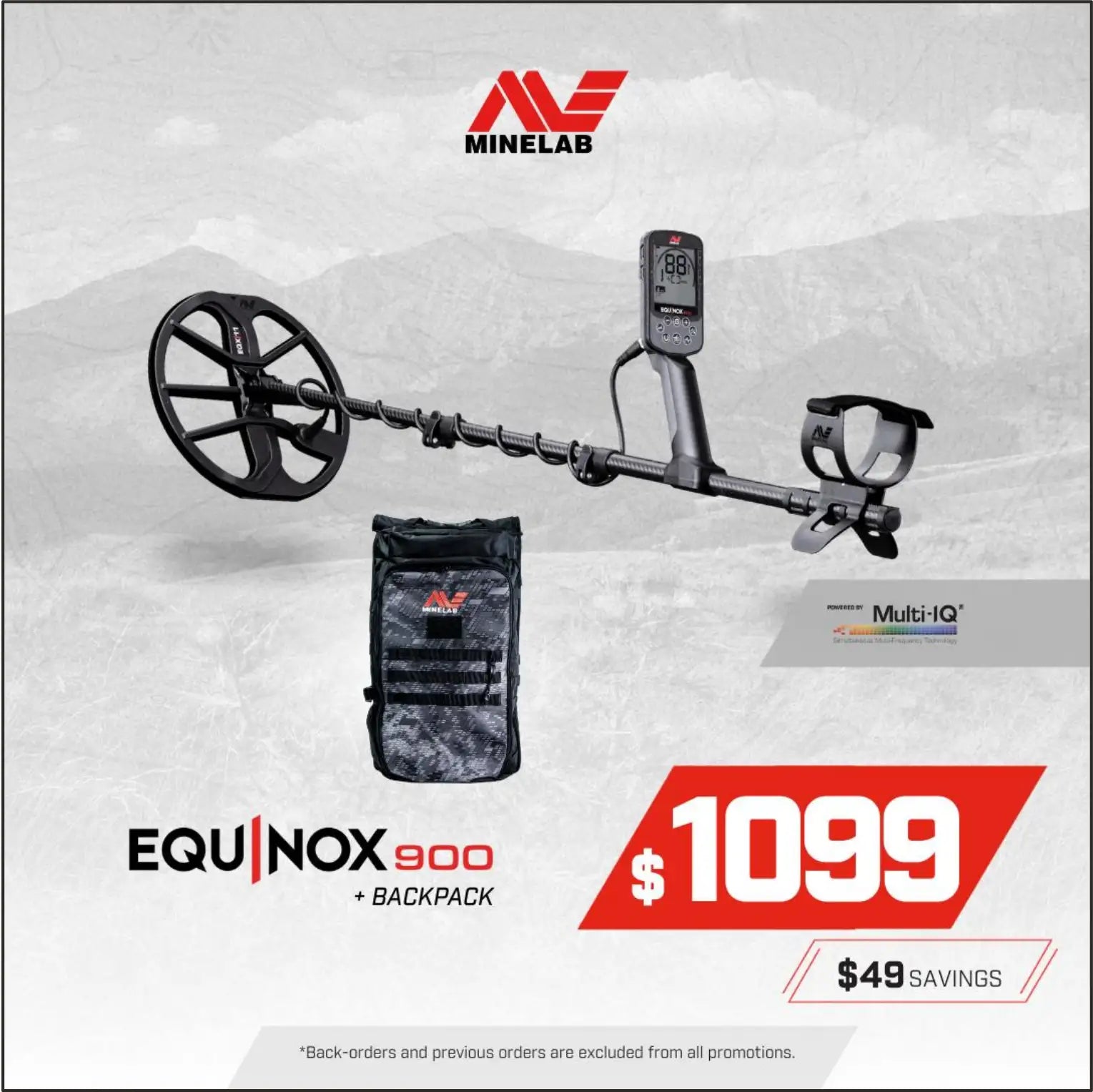 Minelab EQUINOX 900 Metal Detector + Backpack Bundle