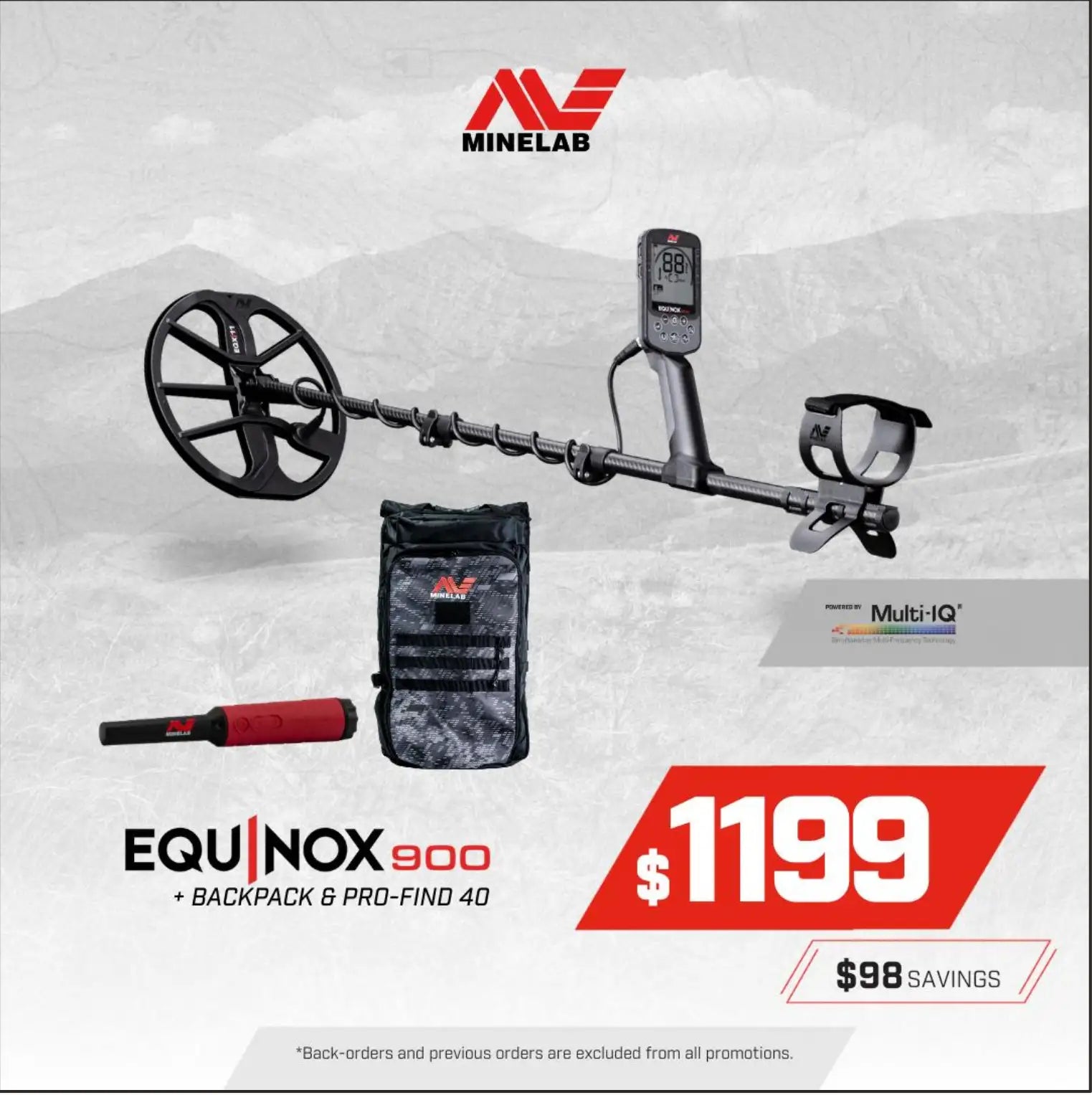 Minelab EQUINOX 900 + PRO-FIND 40 + Backpack Bundle