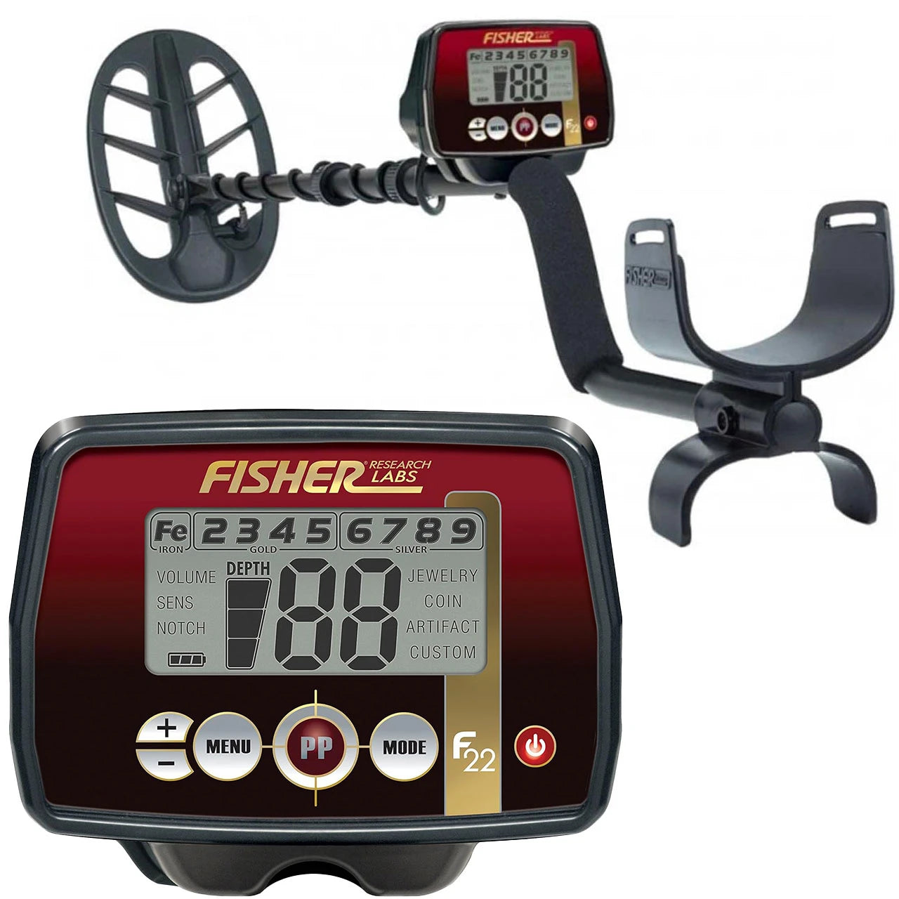Fisher F22 Metal Detector with 9 inch Waterproof Search Coil