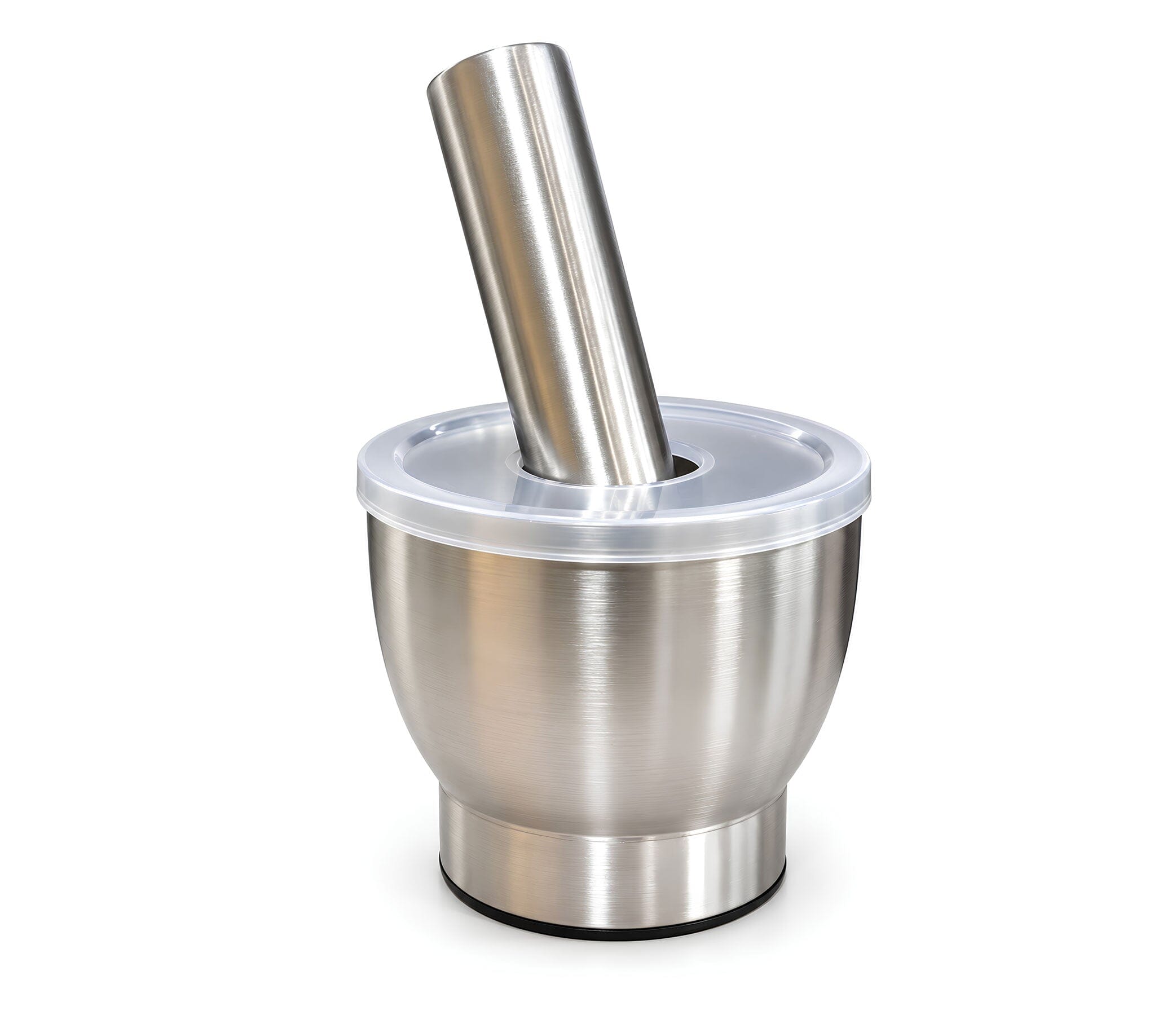4-Inch Heavy-Duty Stainless Steel Mortar and Pestle with Non-Slip Base and Clear PP Lid, 304 Stainless Steel, 4" Diameter × 4" Height × 2.5" Bowl Depth