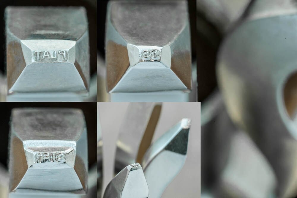 6Pc Precious Metals & Ring Marking Stamp Set with Stand & Hammer - 10k, 14k, 18k, SS, Platinum, Ster