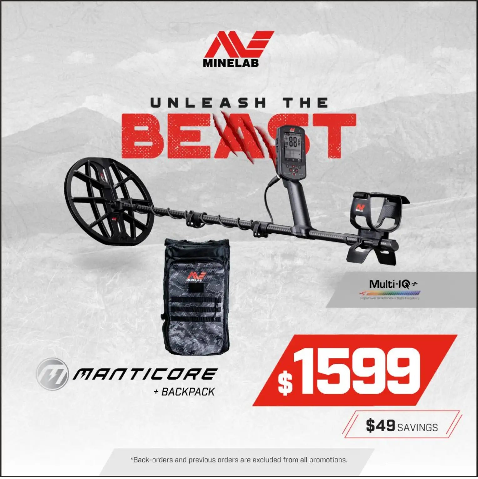 Minelab MANTICORE Metal Detector + Backpack Bundle