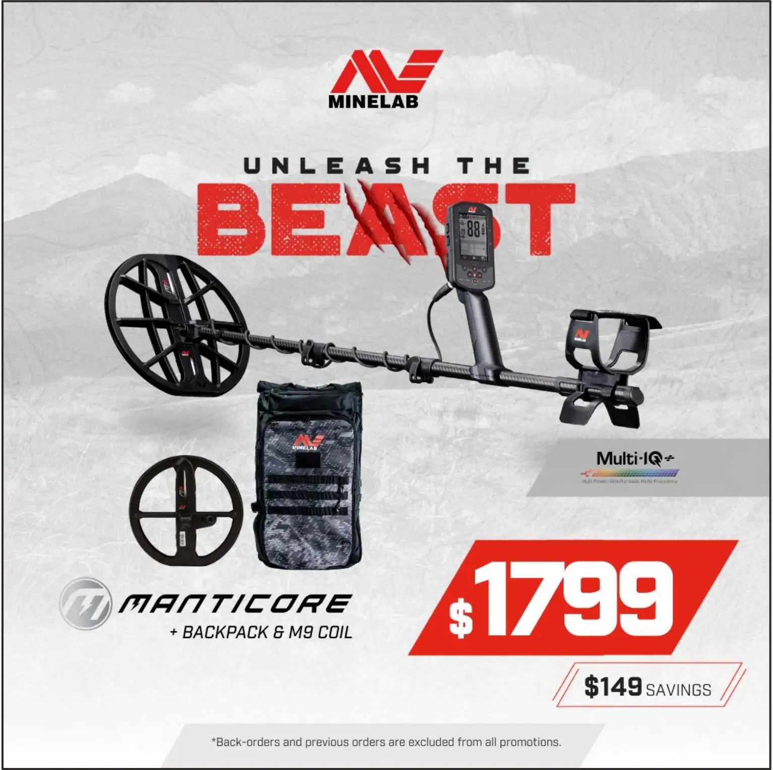 Minelab MANTICORE + M9 Coil + Backpack Bundle