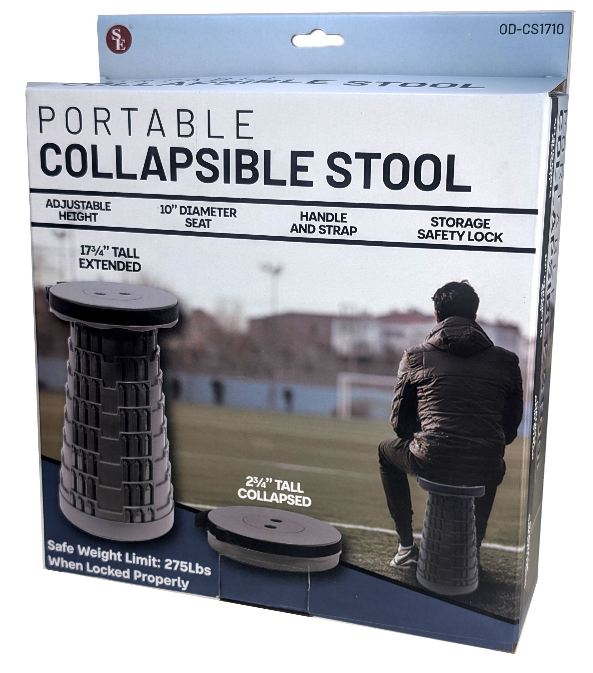 Portable Collapsible Black Stool With Handle, Strap & Storage Safety 