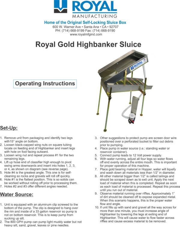 Royal Gold Highbanker Mini – Pro-Grade Sluicing & Recovery Unit