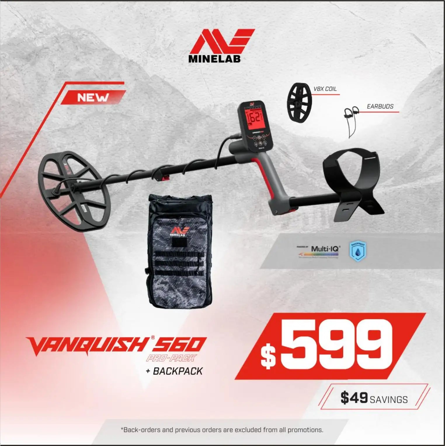 Minelab VANQUISH 560 Pro-Pack + Backpack Bundle