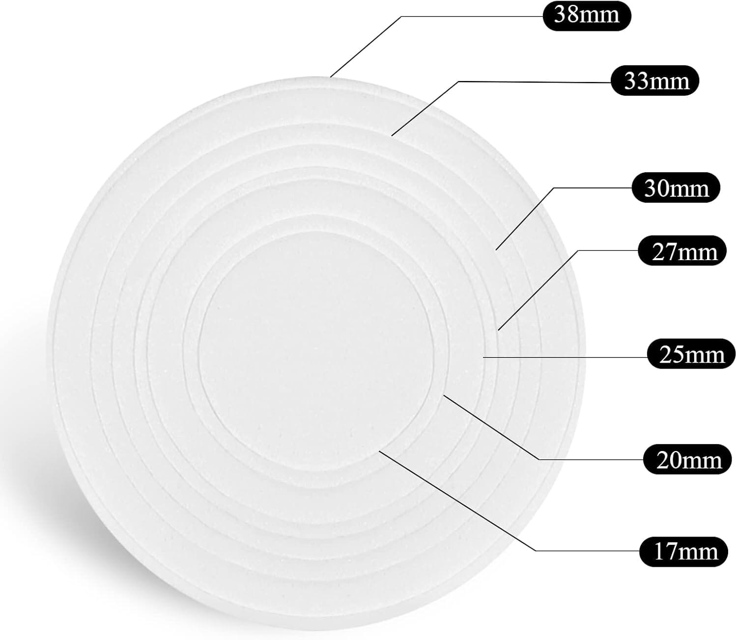 Removable foam coin insert with openings from 17 to 38 mm