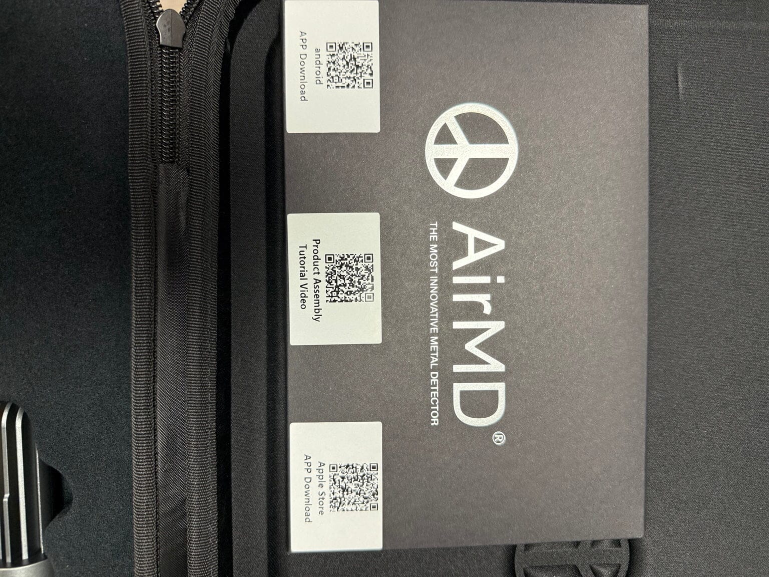 AirMD smartphone metal detector open box documentation and carrying case