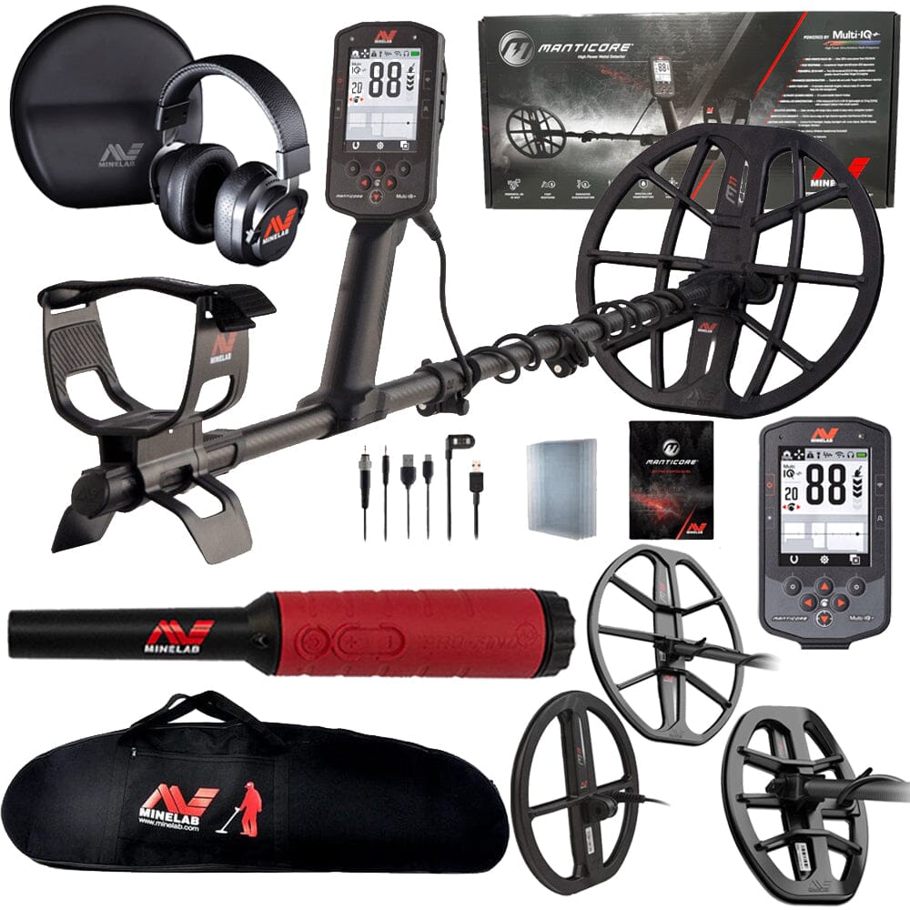 Minelab Manticore High Power Metal Detector 9" Coil, 11" Coil, M8 and M15 Coils, Pro-Find 40 Pinpointer, Carry Bag  - Big Daddy Special