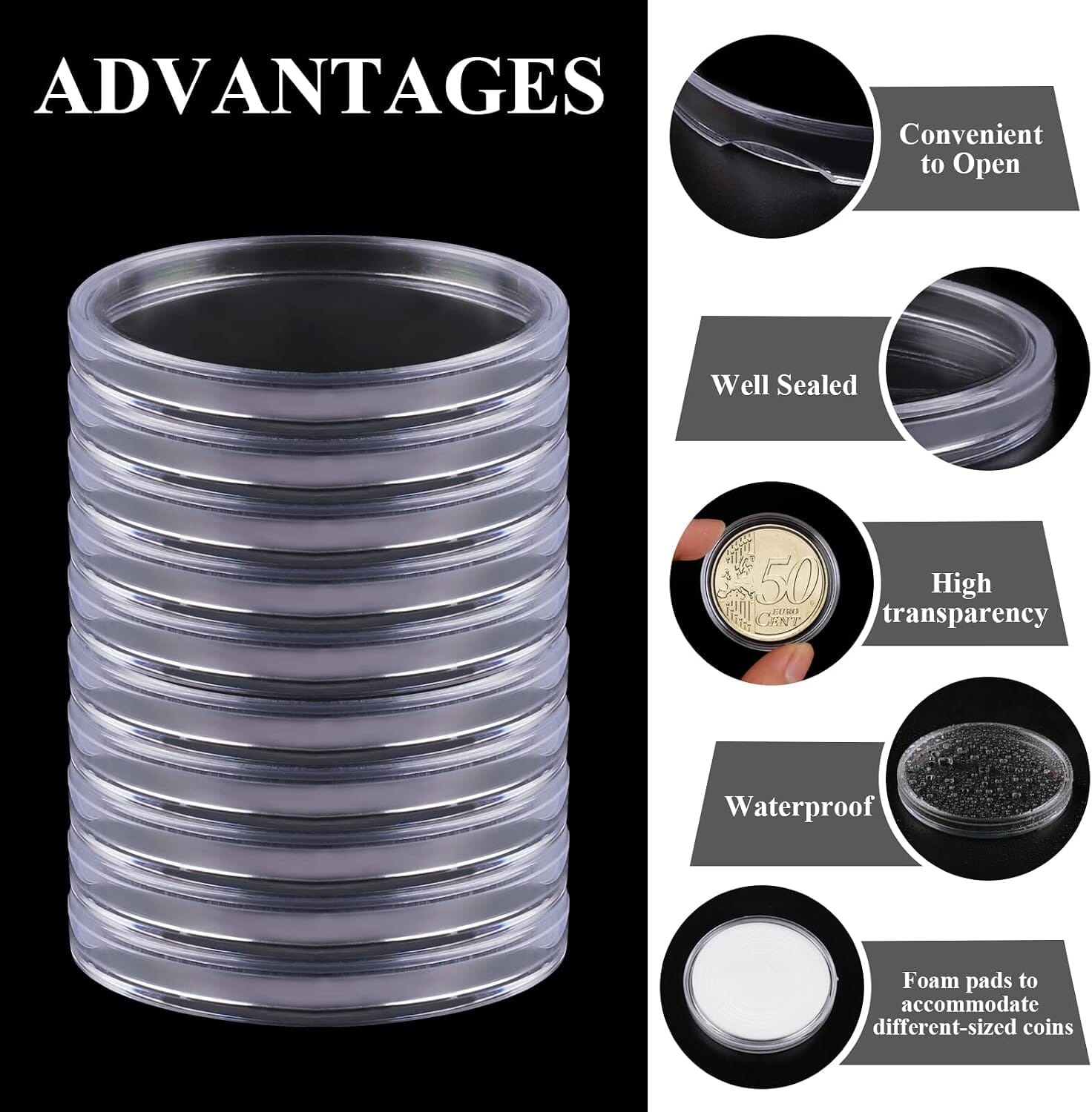 Clear protective coin capsules with easy-open edges