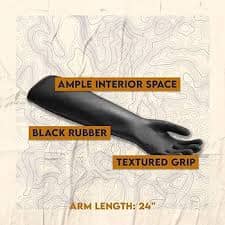 24" Black Rubber Gloves For Gold Panning,Texturized Palm Grip