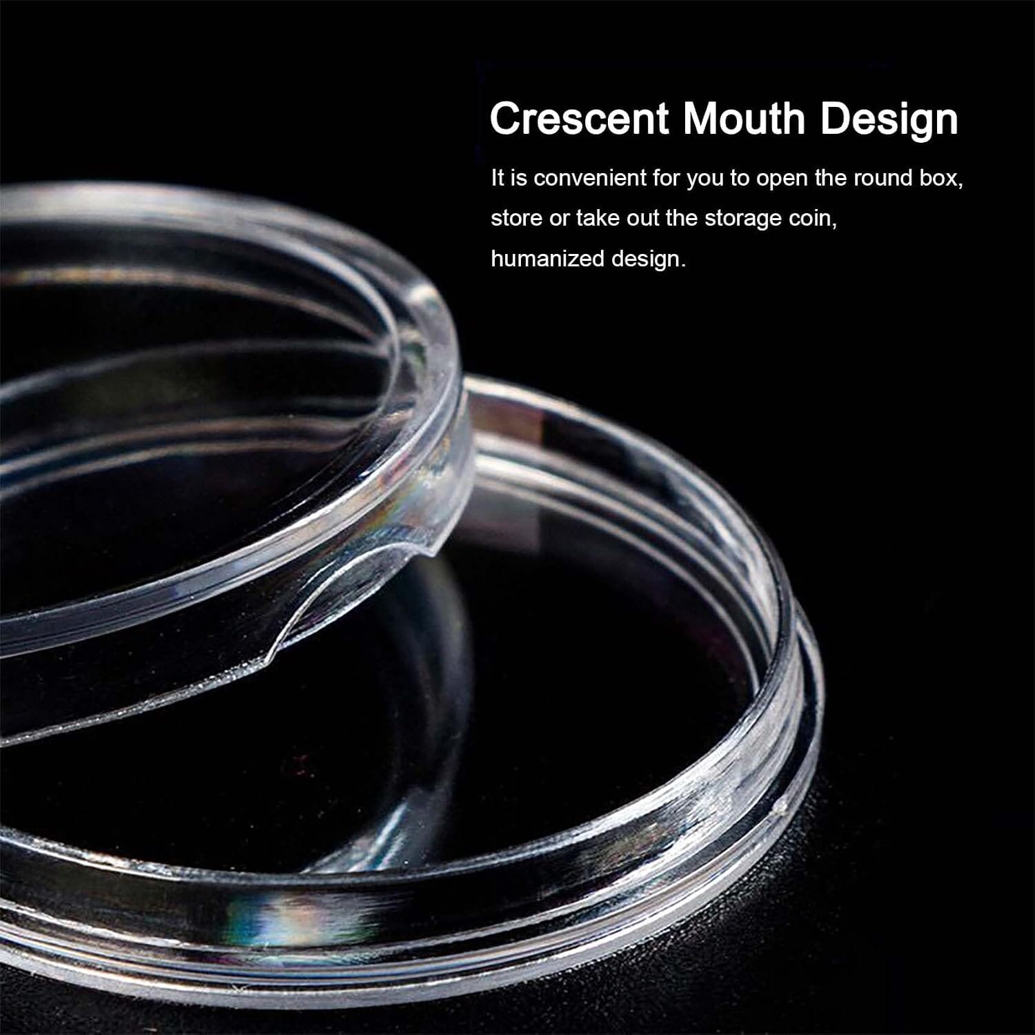 Protective clear coin capsule with crescent opening