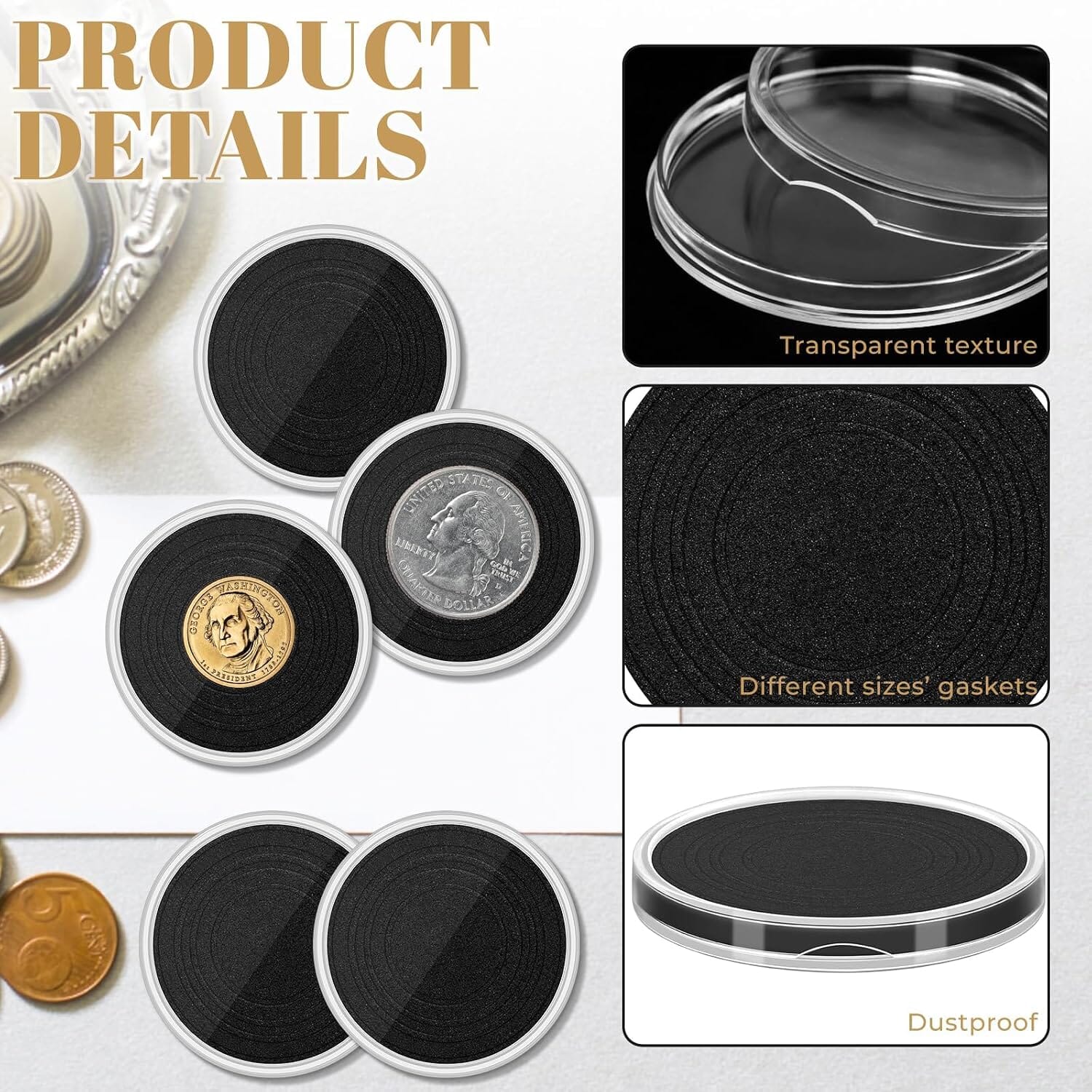 Black foam insert coin capsule size guide
