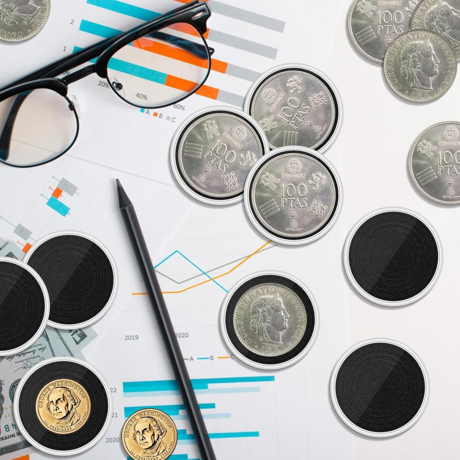 Collectible coin displayed in clear capsule with black insert