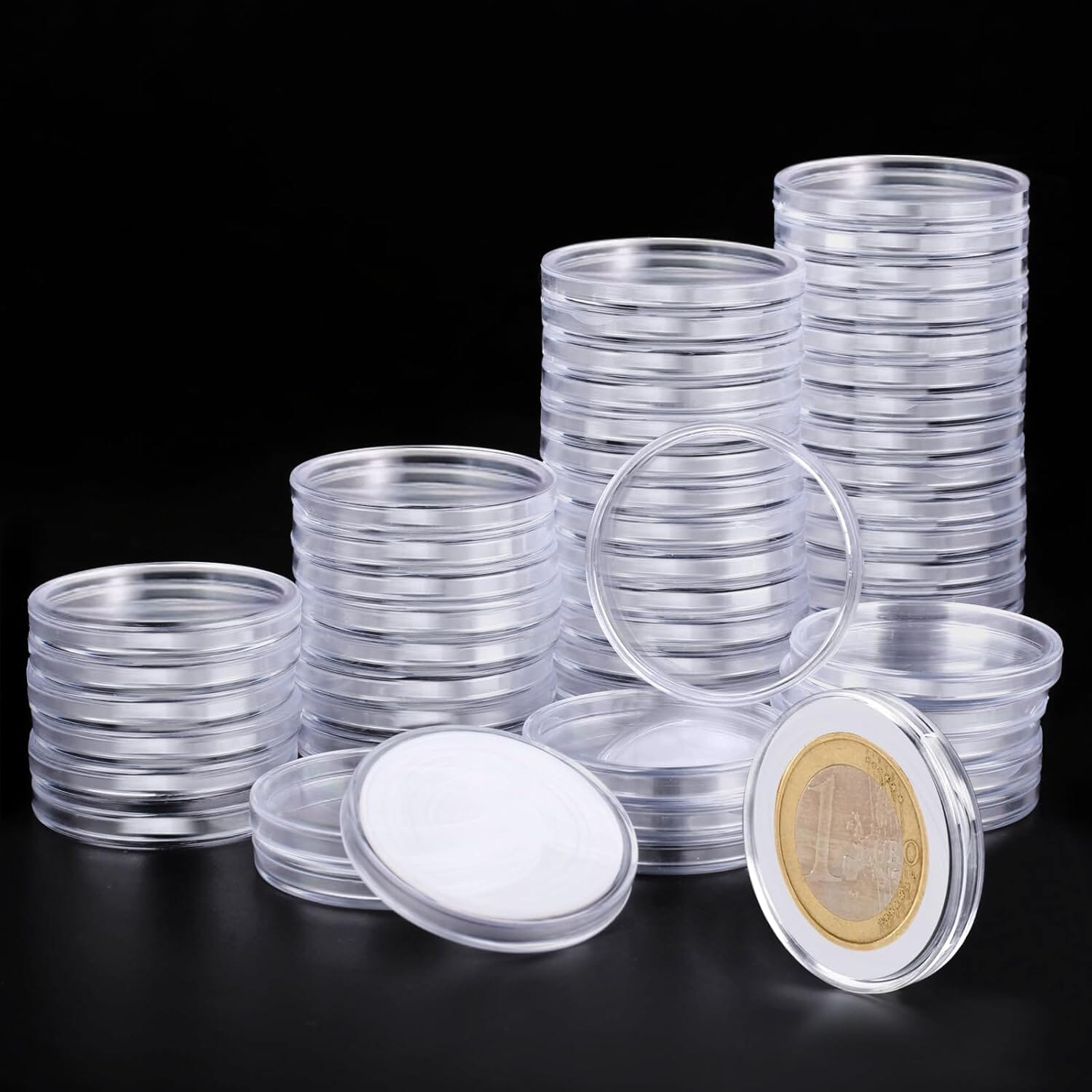 High Plains clear adjustable coin capsules with white foam inserts