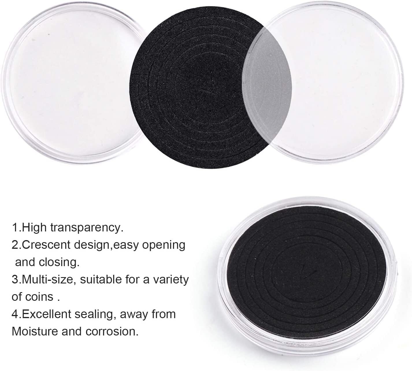 Easy-open crescent edge on clear coin capsule