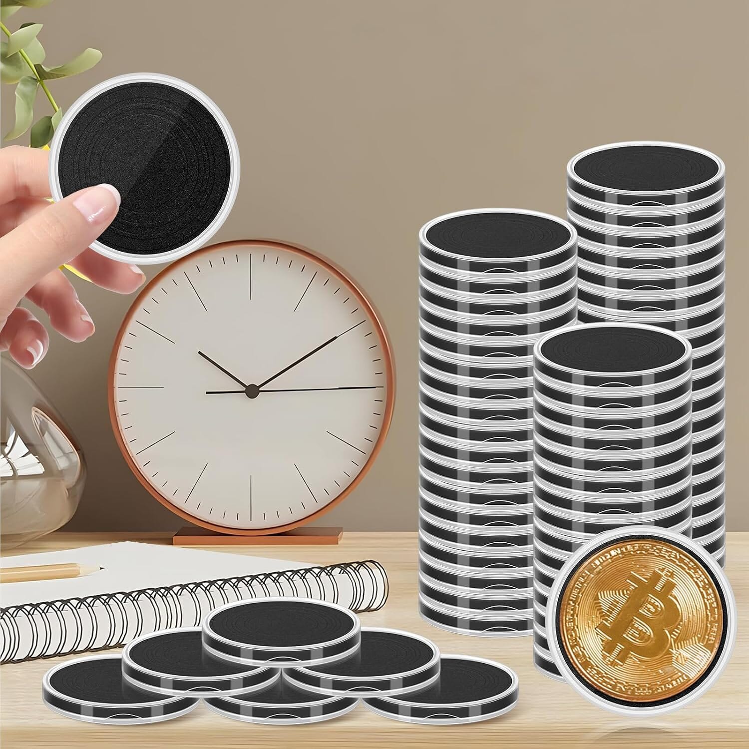 Protective clear coin capsule features with black insert