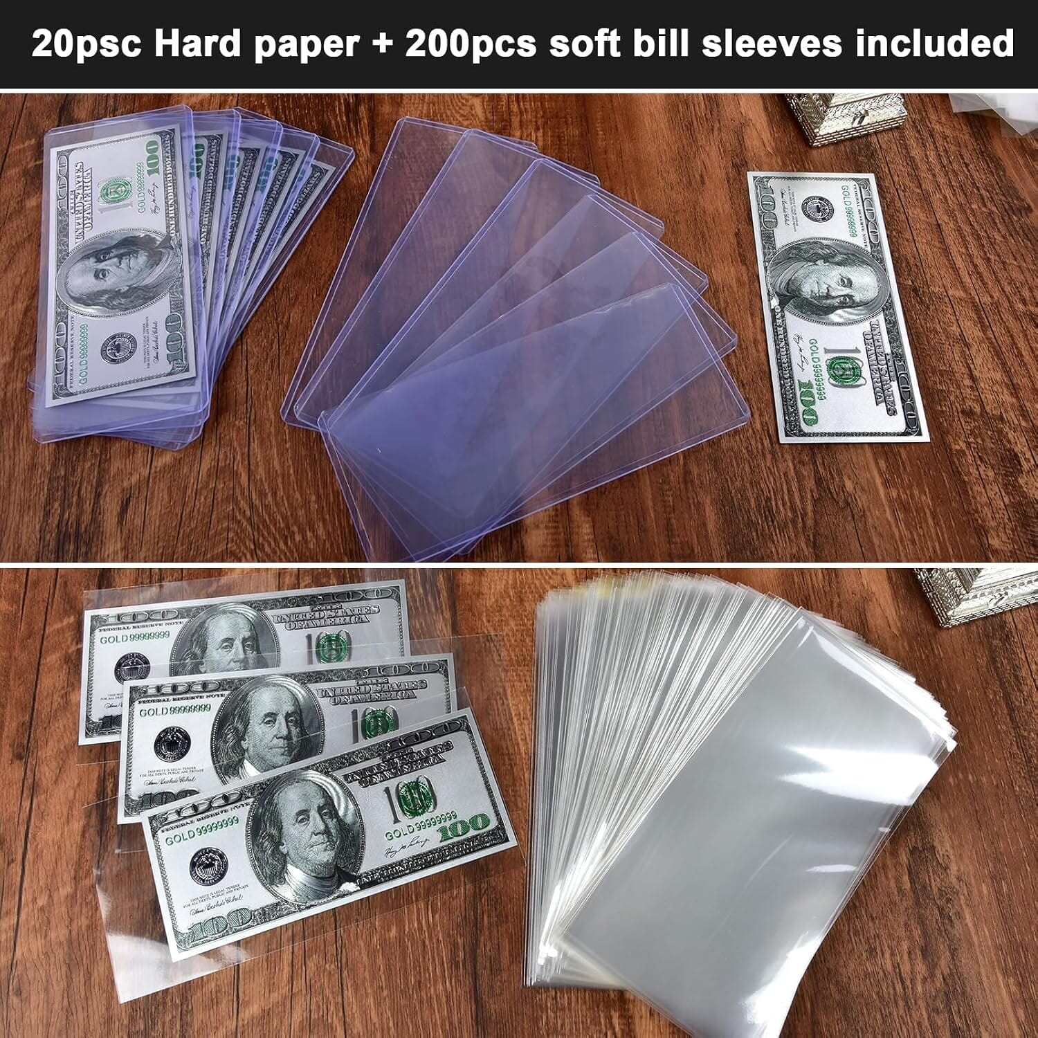 Soft clear currency sleeves for paper money storage