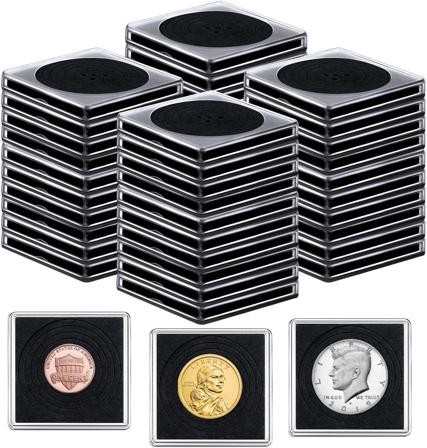 Square coin holder size guide for 20 to 40 mm coins