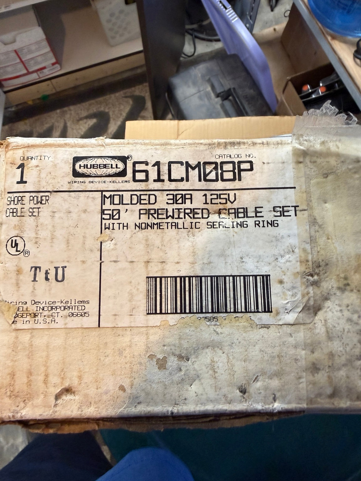 Hubbell HBL61CM08 50 foot 30A 125V marine shore power cable original box label