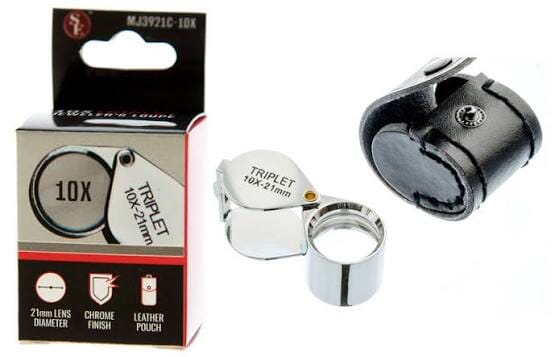 10x21MM Chrome Round Body Triplet Jeweler's Loupe With Leather Case