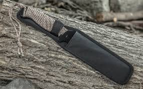12" Black Full Tang Hunting Knife with Gut Hook, 4" Saw Spine, Desert Camo Paracord-Wrapped Handle & Nylon Sheath