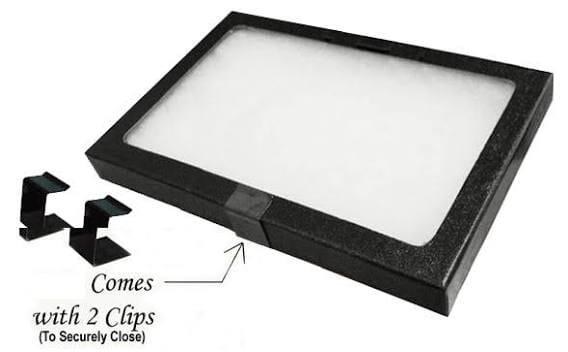 Glass Top Riker Display Box With Metal Clips 4.5" x 3.25" x 3/4"