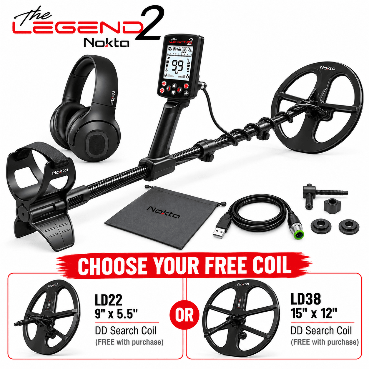 Nokta Legend 2 Holiday Promotion choice of free LD22 or LD38 coil