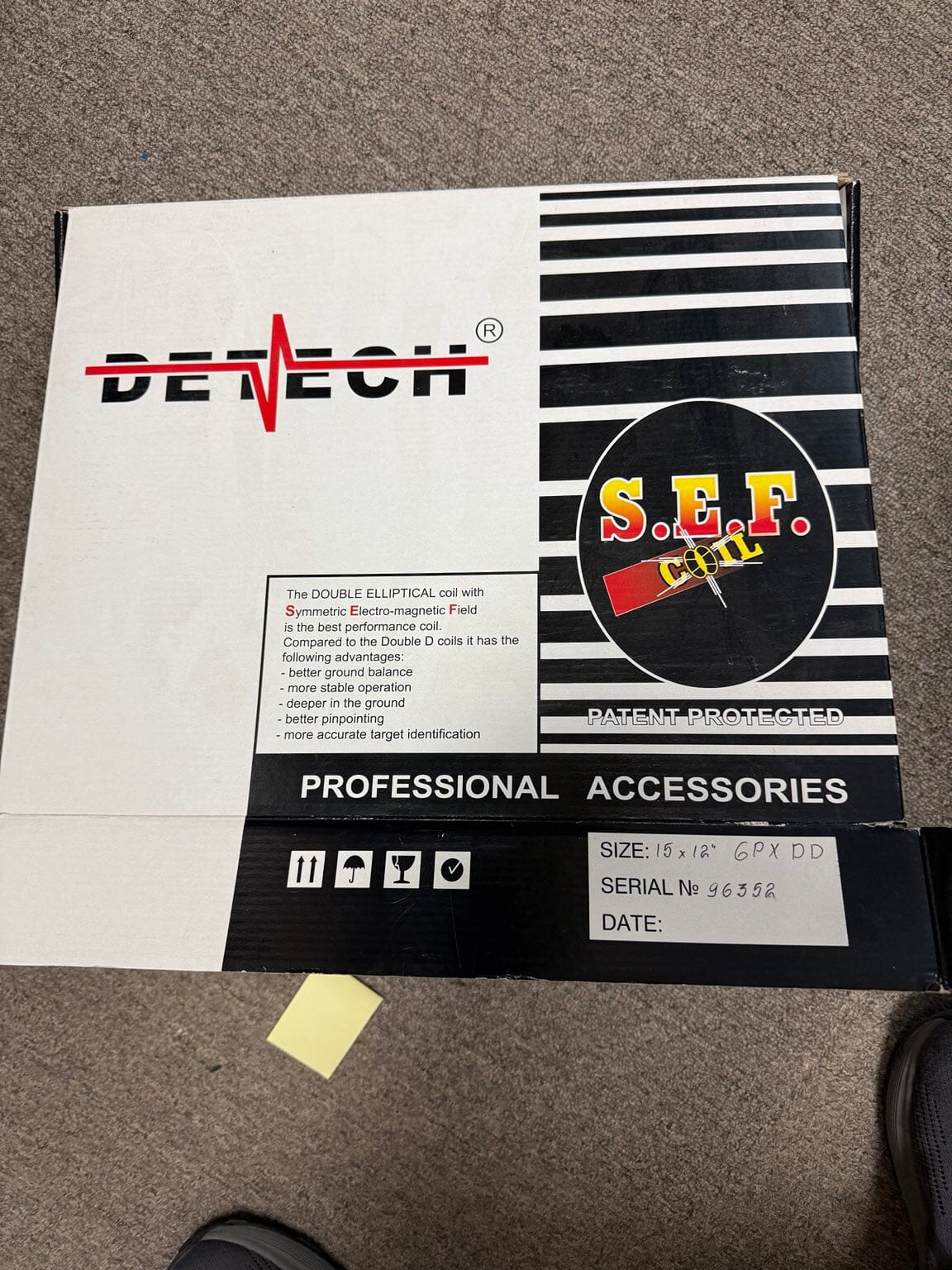 Detech 15x12 SEF DD coil original box for Minelab GPX GP SD series