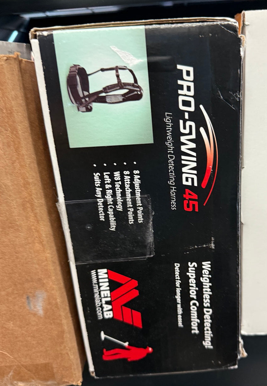 Open box Minelab Pro-Swing 45 detecting harness with original manufacturer box