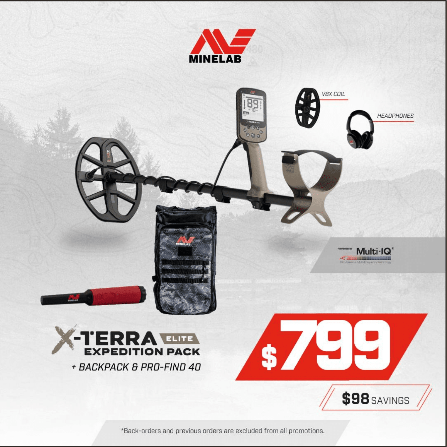 Minelab X-TERRA ELITE Expedition Pack + PRO-FIND 40 + Backpack Bundle