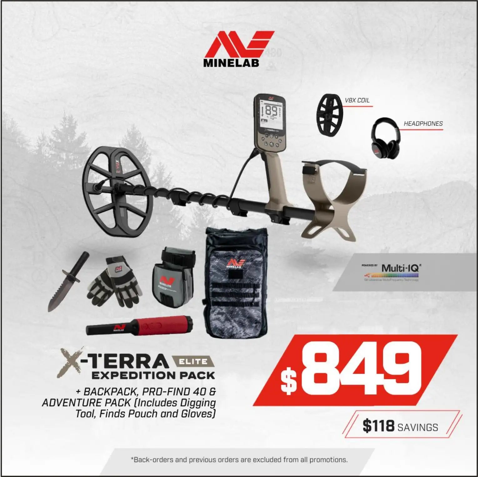 Minelab X-TERRA ELITE Expedition Pack + PRO-FIND 40 + Adventure Pack + Backpack Bundle