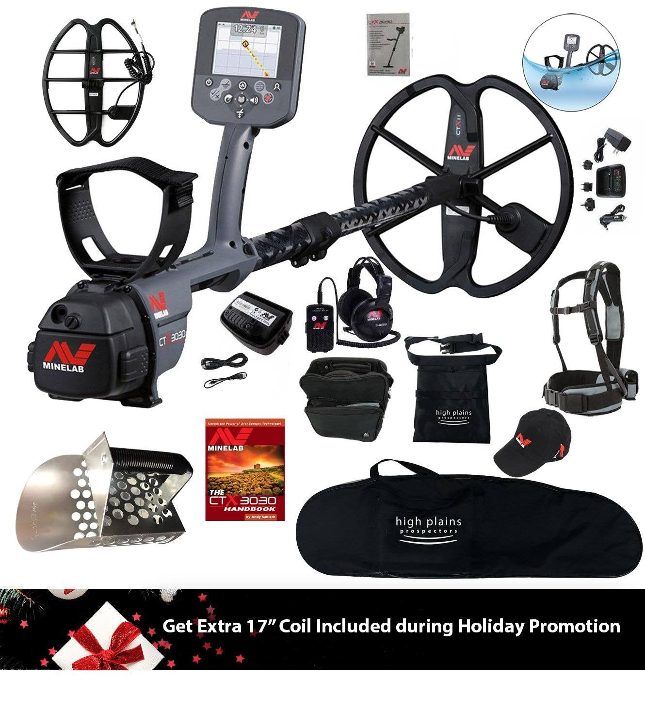 Minelab CTX 3030 Waterproof Metal Detector, 17" Coil with FREE Gear Quicksilver Hand Held Scoop