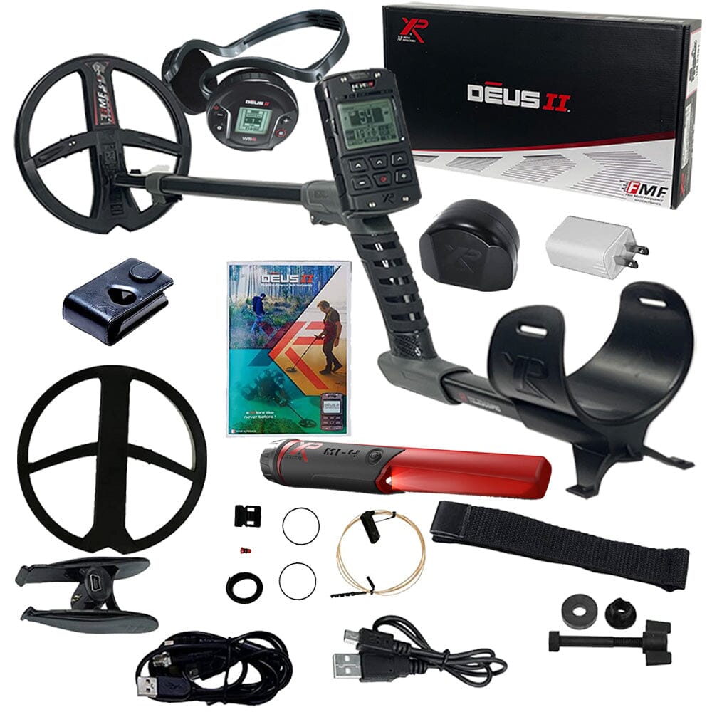 XP DEUS II FMF Metal Detector with 9″ FMF Search Coil, Remote, WS6 Headphones, & MI-4 Pinpointer