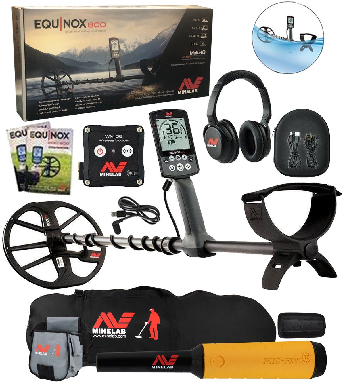 Minelab Equinox 800 Metal Detector Bundle with Scrap Iron Approved Gear