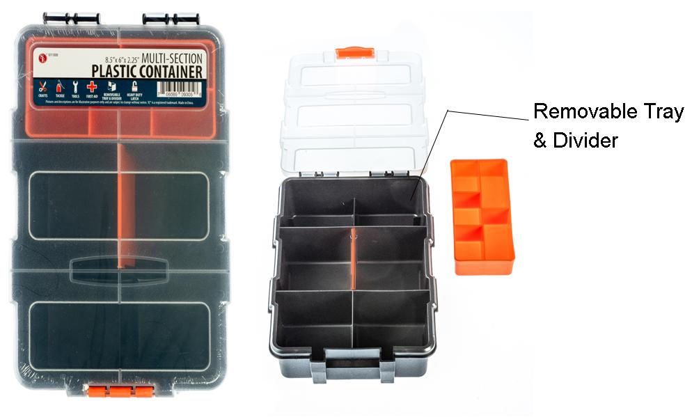 Multi-Section Plastic Storage Box - Size: 8.1/2" x 6" x 2.3/4" (Removable Tray & Divider) Accessories High Plains Prospectors 
